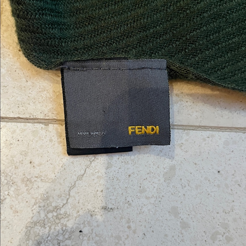 Vintage Fendi Dark Green w/Orange FF logo Wool Scarf - Picture 3 of 5